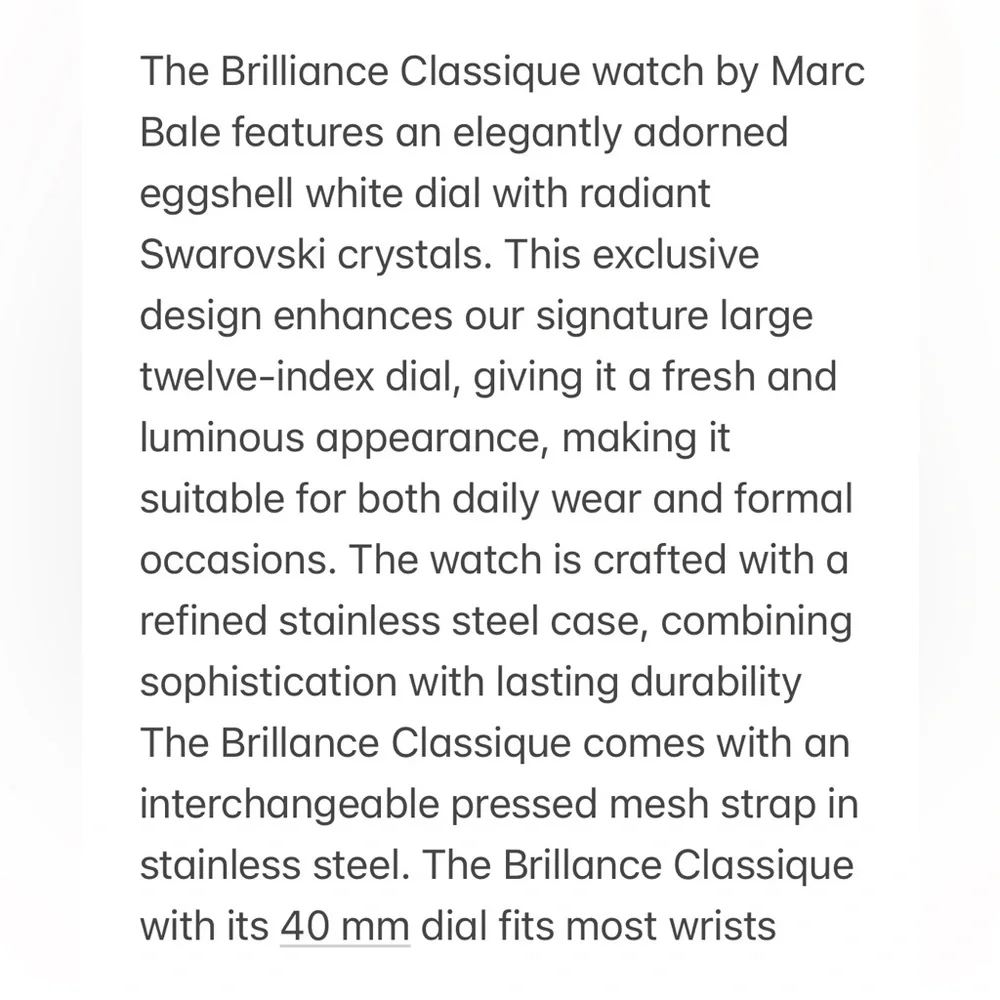 New Swarovski crystal silver band Marc bale watch